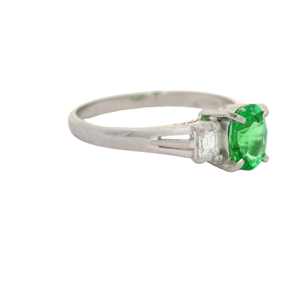 Tsavorite Garnet Diamond Platinum Three-Stone Ring