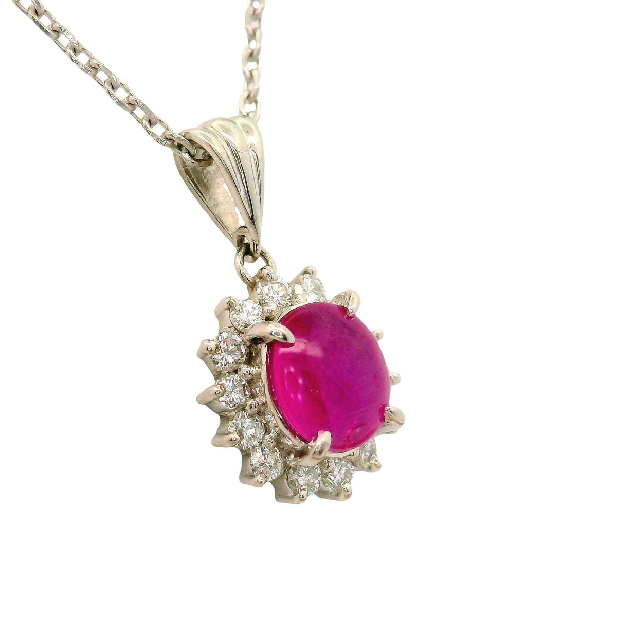 Star Ruby Diamond Platinum Halo Pendant Necklace