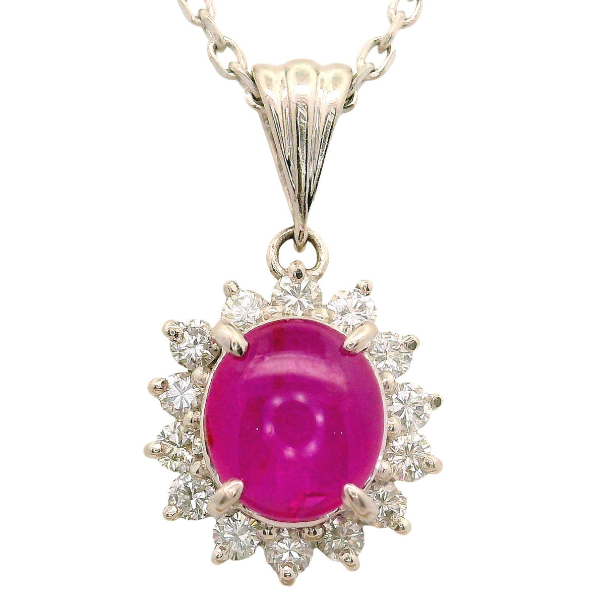 Star Ruby Diamond Platinum Halo Pendant Necklace