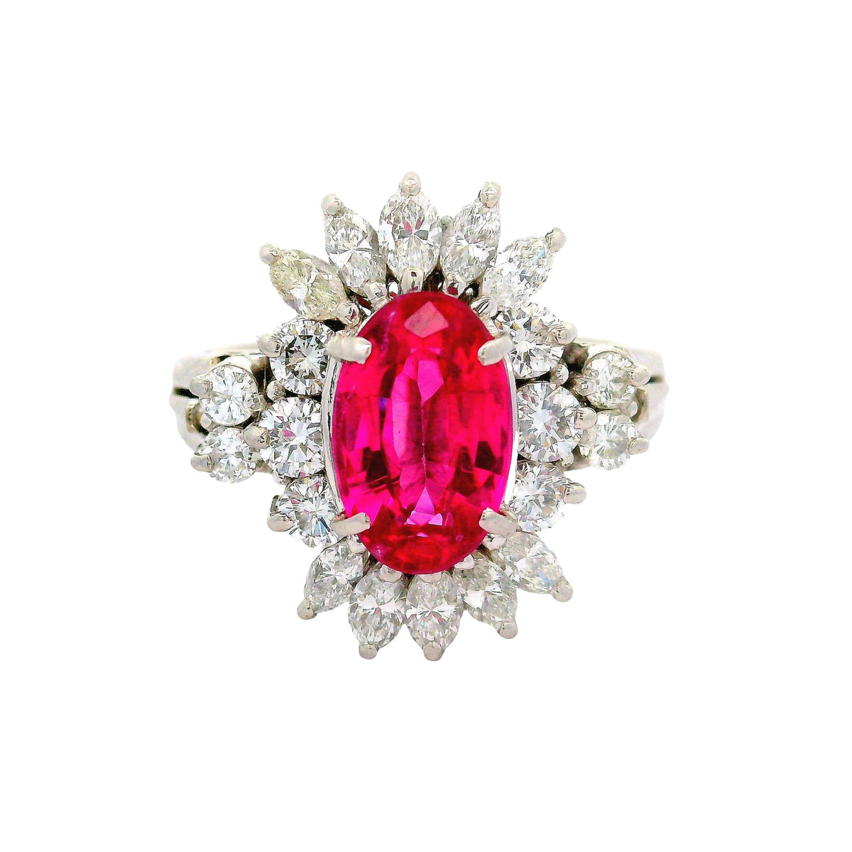Red Spinel Diamond Platinum Starburst Ring