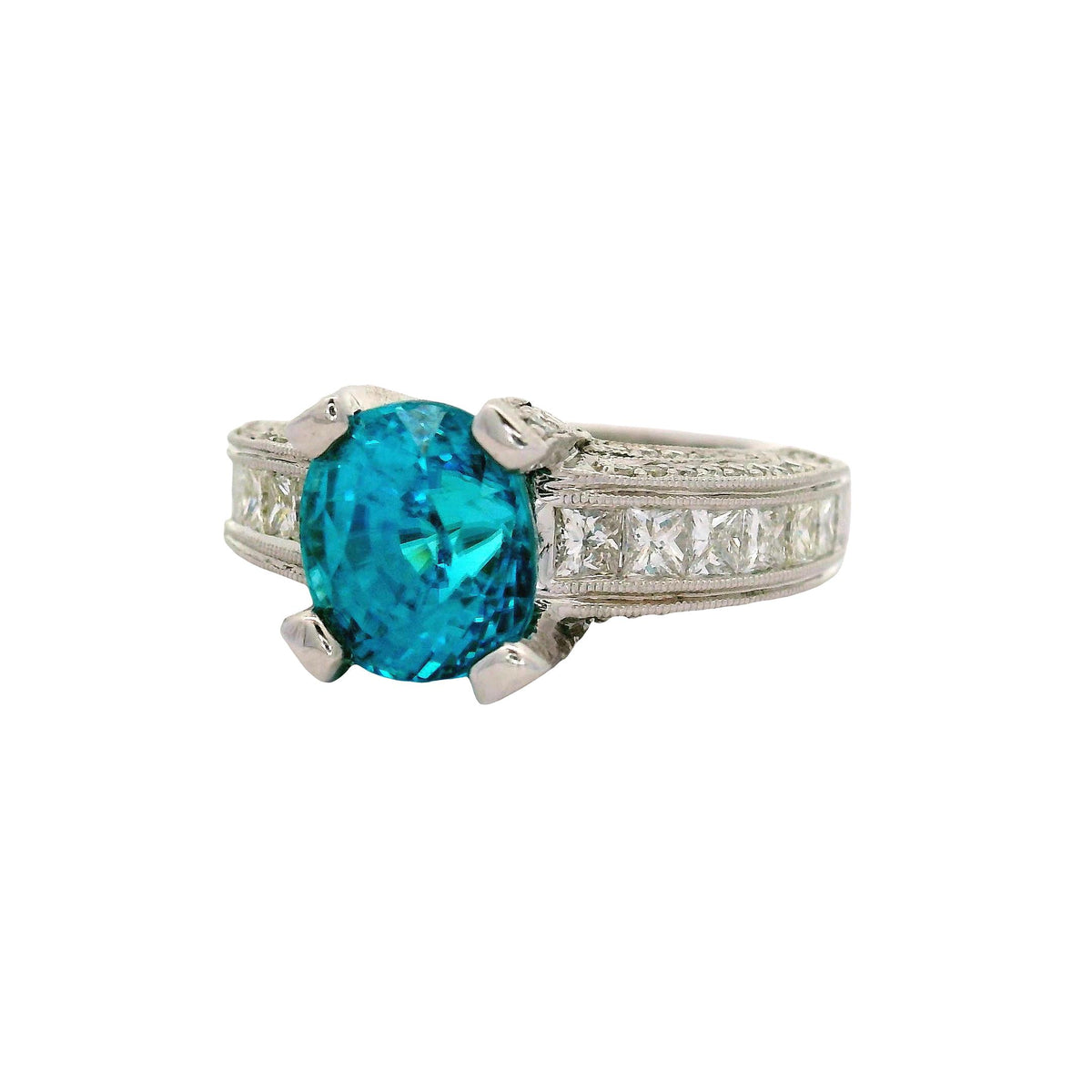 Vintage 5.84 Carat Blue Zircon Diamond 18K White Gold Engagement Ring
