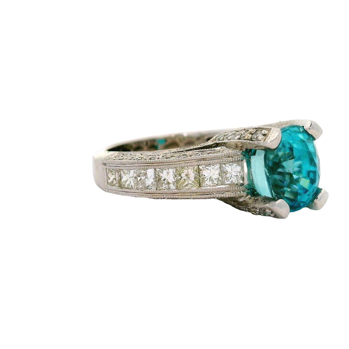 Vintage 5.84 Carat Blue Zircon Diamond 18K White Gold Engagement Ring