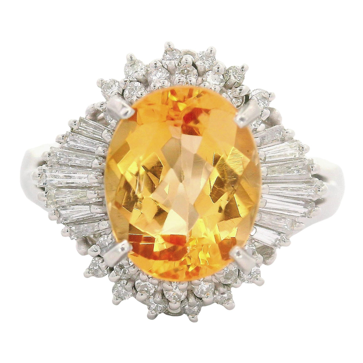 Vintage Precious Topaz Diamond Platinum Sun-Burst Ring