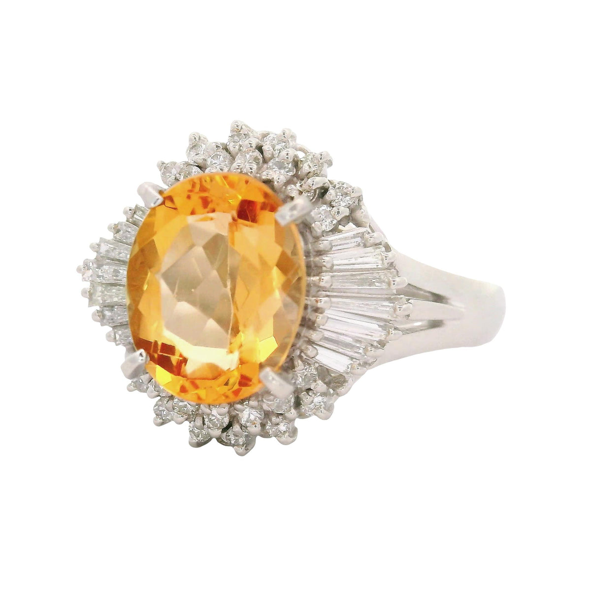 Vintage Precious Topaz Diamond Platinum Sun-Burst Ring
