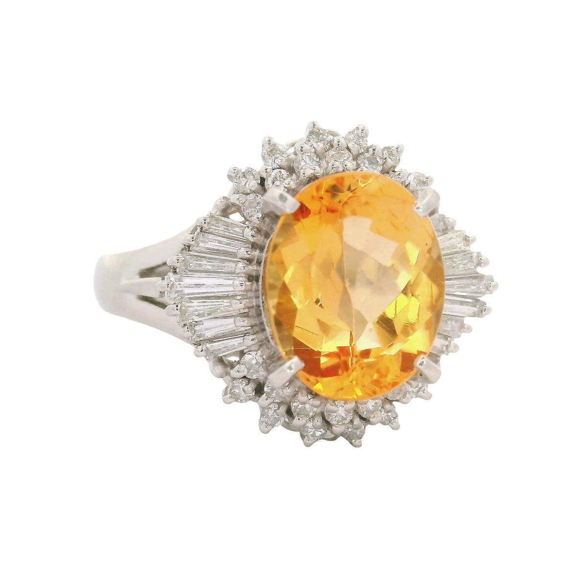 Vintage Precious Topaz Diamond Platinum Sun-Burst Ring
