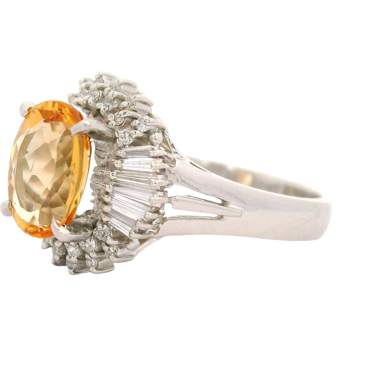 Vintage Precious Topaz Diamond Platinum Sun-Burst Ring