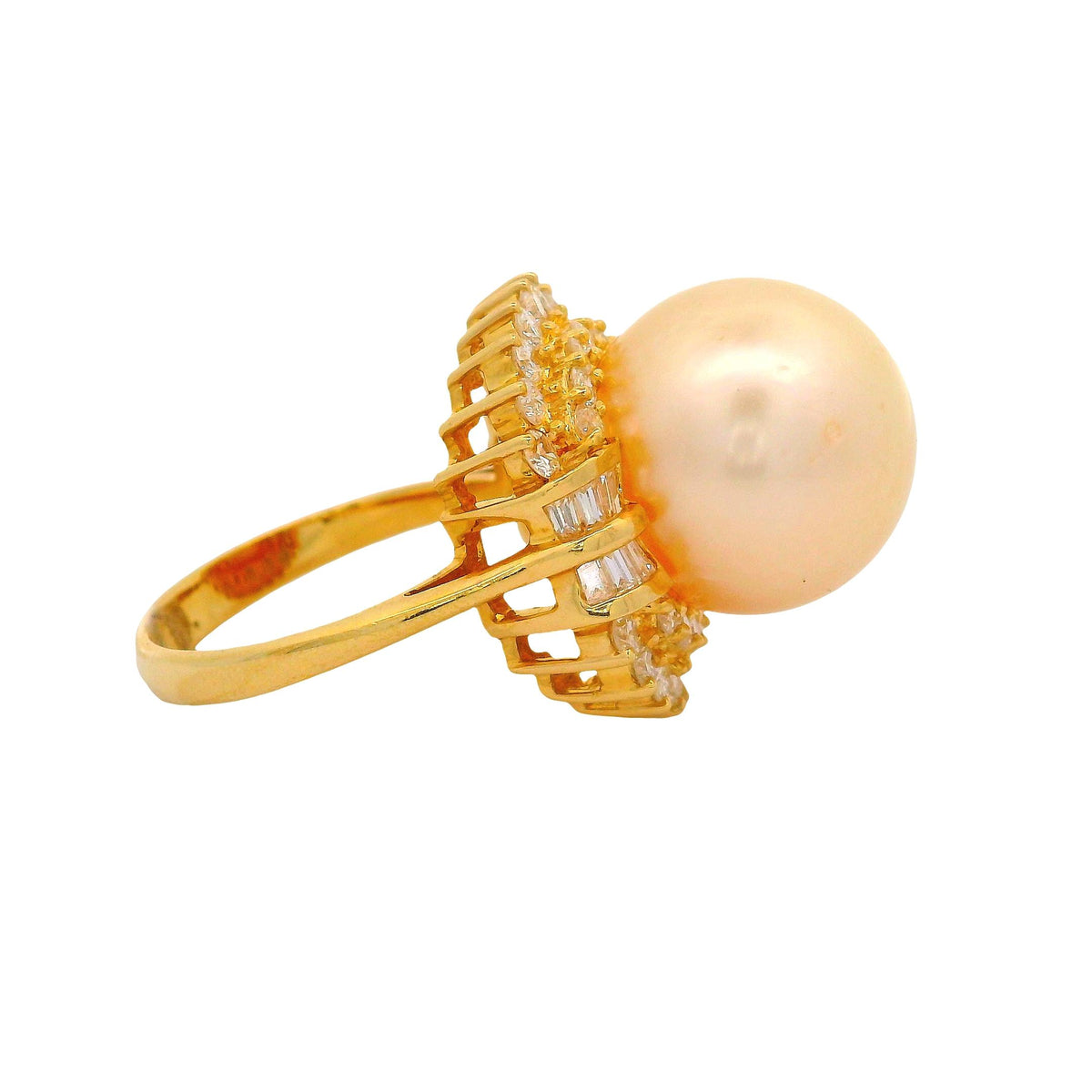 14MM Golden South Sea Pearl Diamond 18K Yellow Gold Ring
