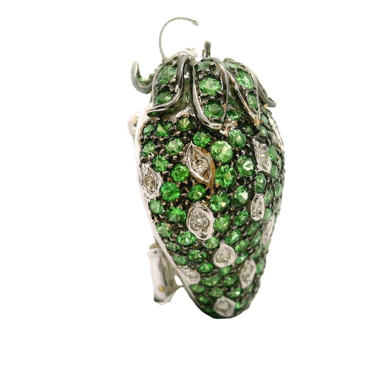Tsavorite Diamond 18K White Gold Strawberry Brooch Pendant