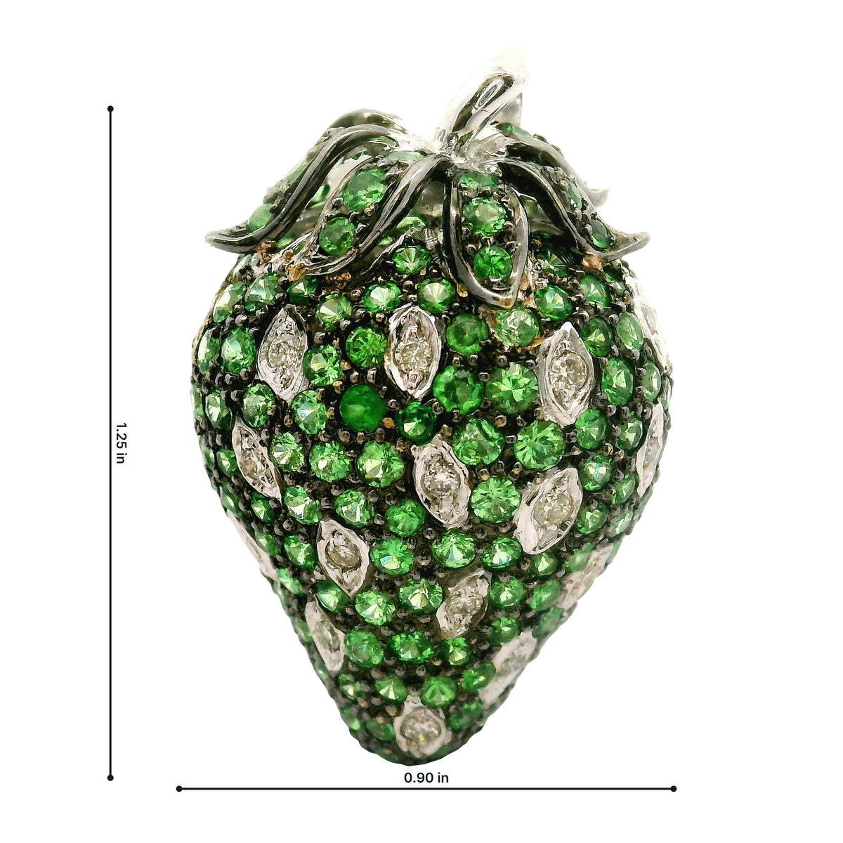 Tsavorite Diamond 18K White Gold Strawberry Brooch Pendant