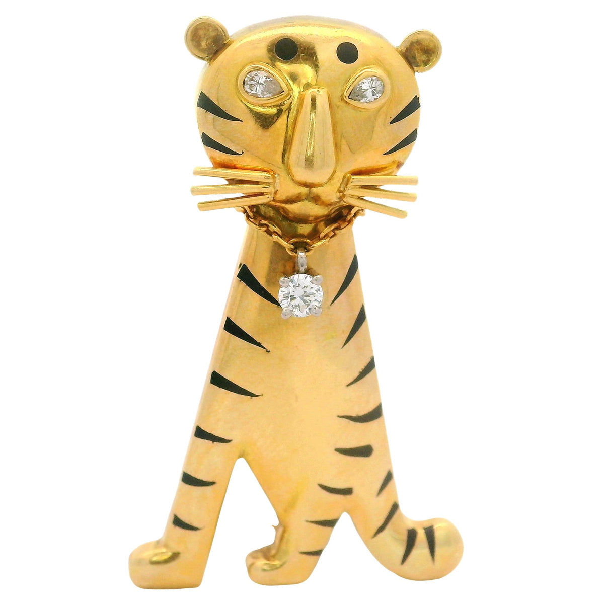 Diamond 18K Yellow Gold Tiger Brooch