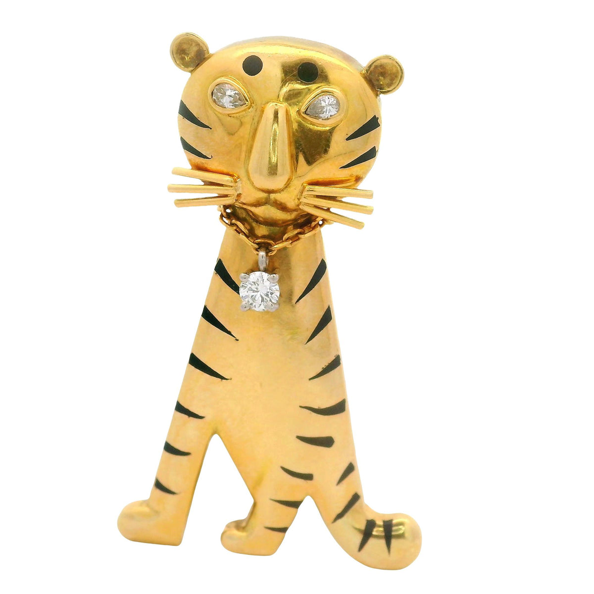 Diamond 18K Yellow Gold Tiger Brooch