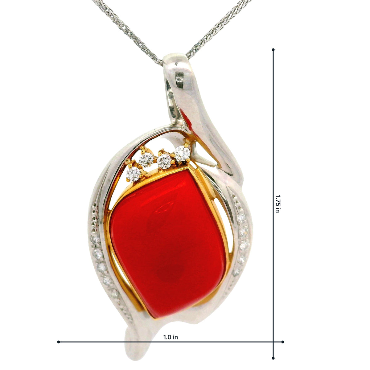 10.12 Carat Ox-Blood Red Coral Diamond Platinum 18K Yellow Gold Pendant Necklace