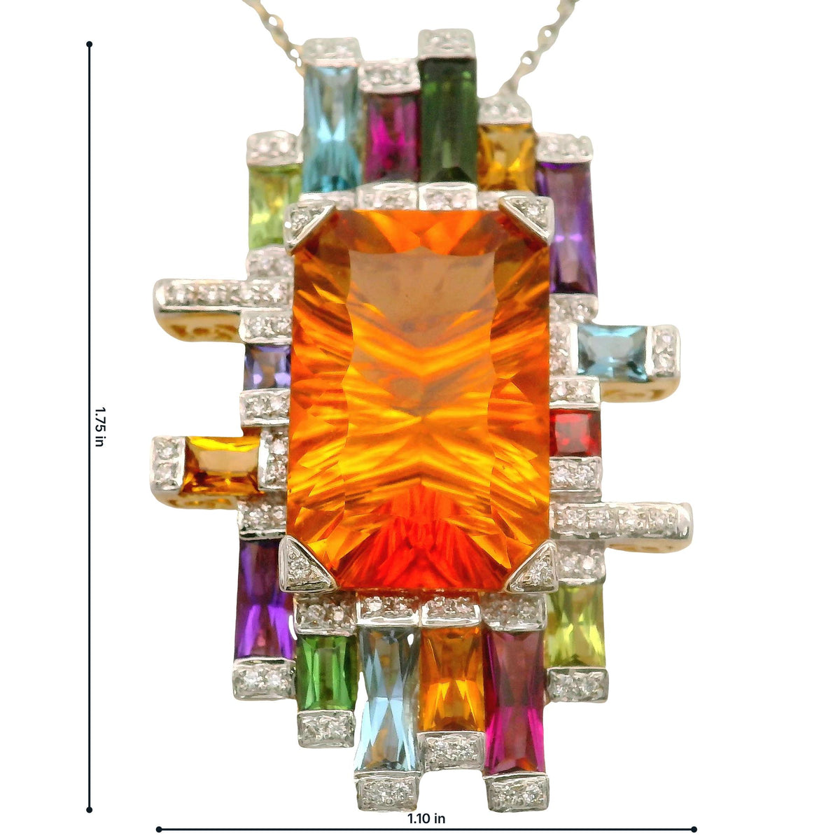 Bellarri 16.90 Carat Citrine Multi-Colored Gemstones Diamond 18K Gold Pendant