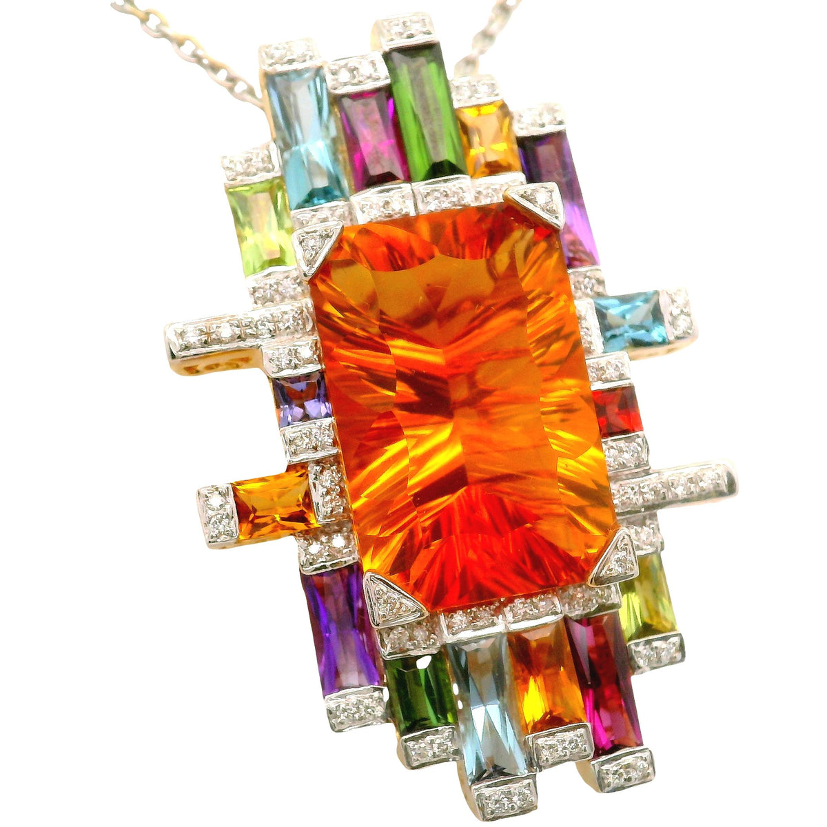 Bellarri 16.90 Carat Citrine Multi-Colored Gemstones Diamond 18K Gold Pendant