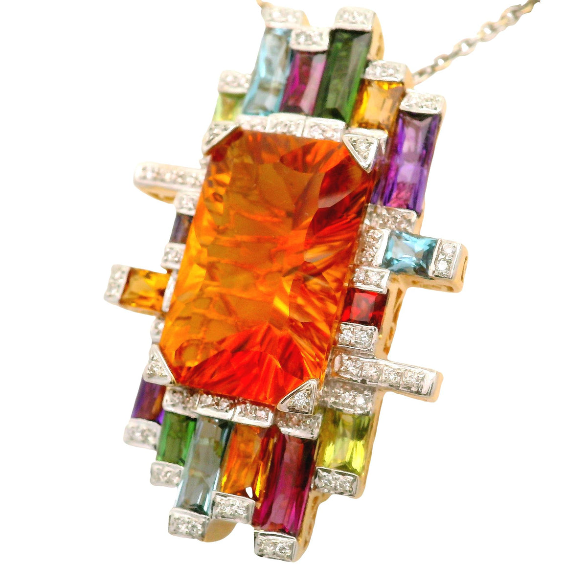 Bellarri 16.90 Carat Citrine Multi-Colored Gemstones Diamond 18K Gold Pendant