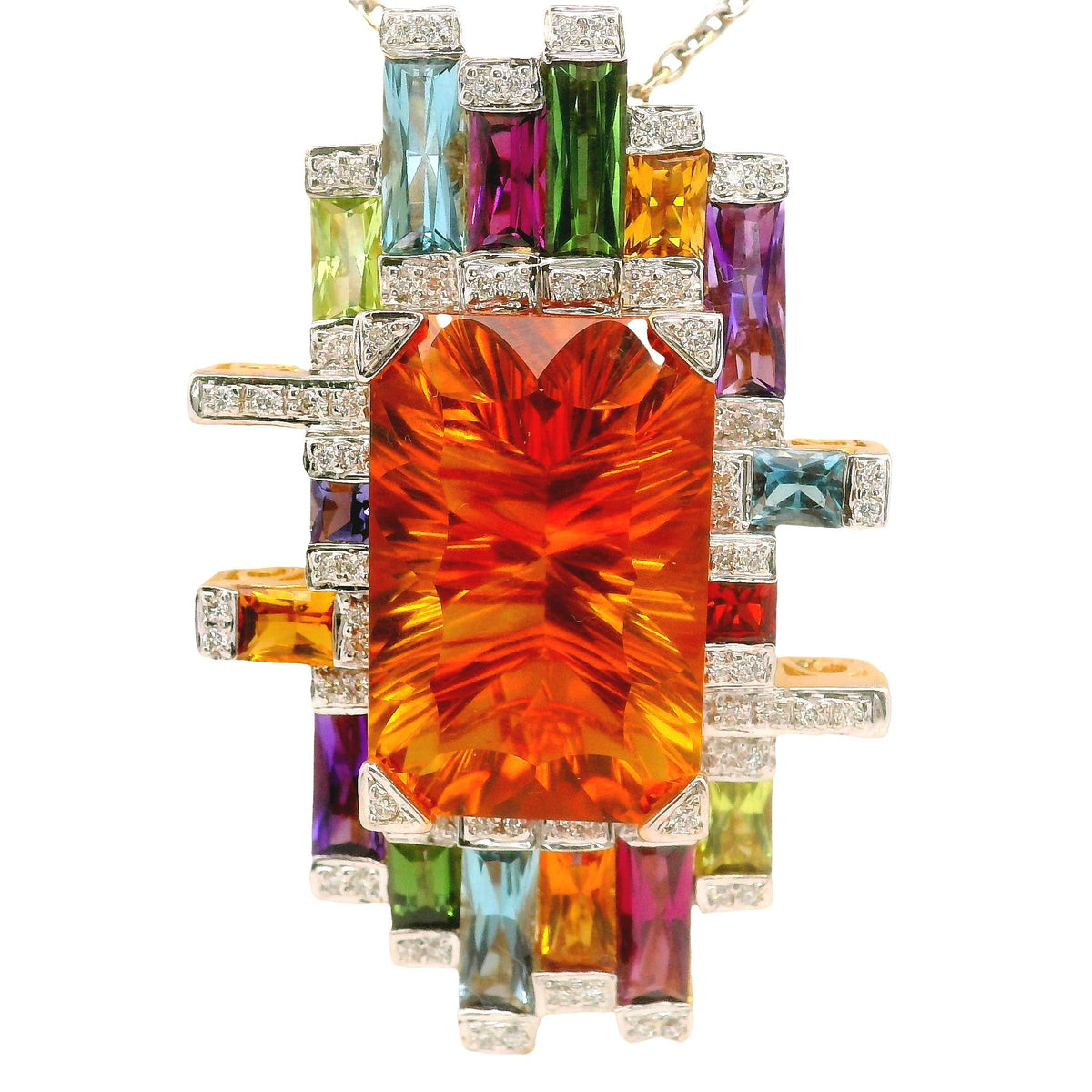 Bellarri 16.90 Carat Citrine Multi-Colored Gemstones Diamond 18K Gold Pendant