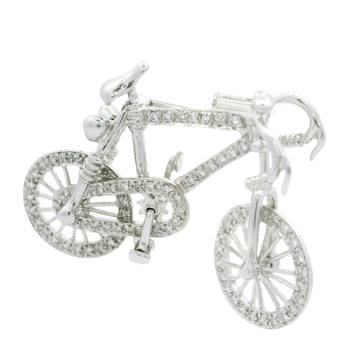 Diamond 18K White Gold Bicycle Brooch