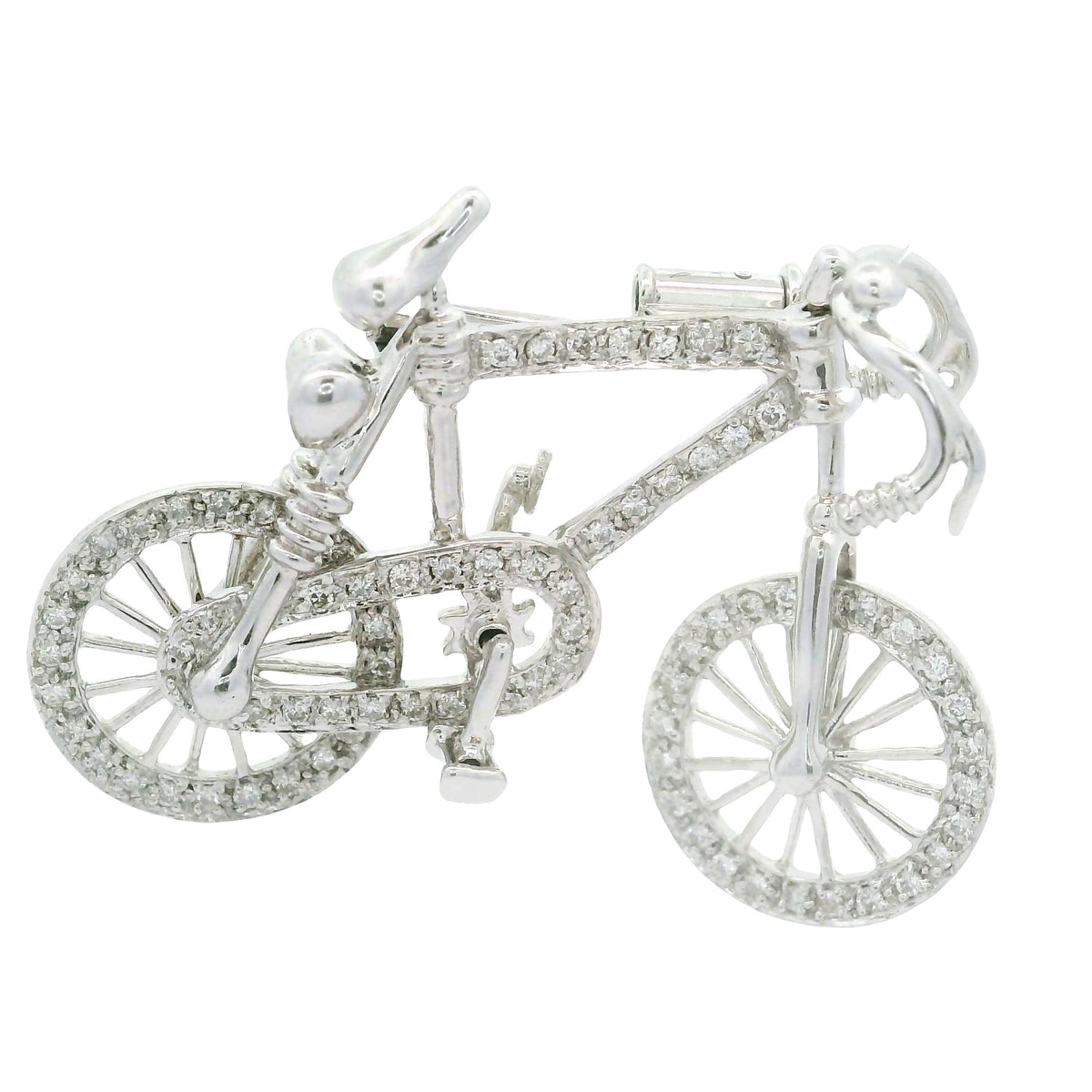Diamond 18K White Gold Bicycle Brooch