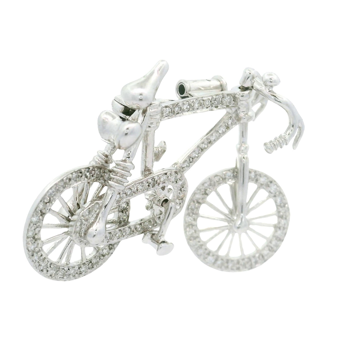 Diamond 18K White Gold Bicycle Brooch