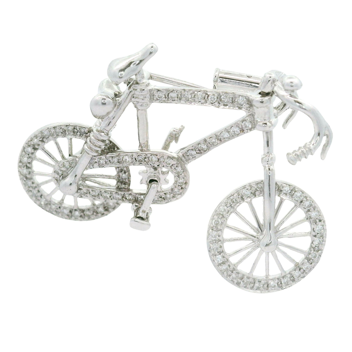 Diamond 18K White Gold Bicycle Brooch