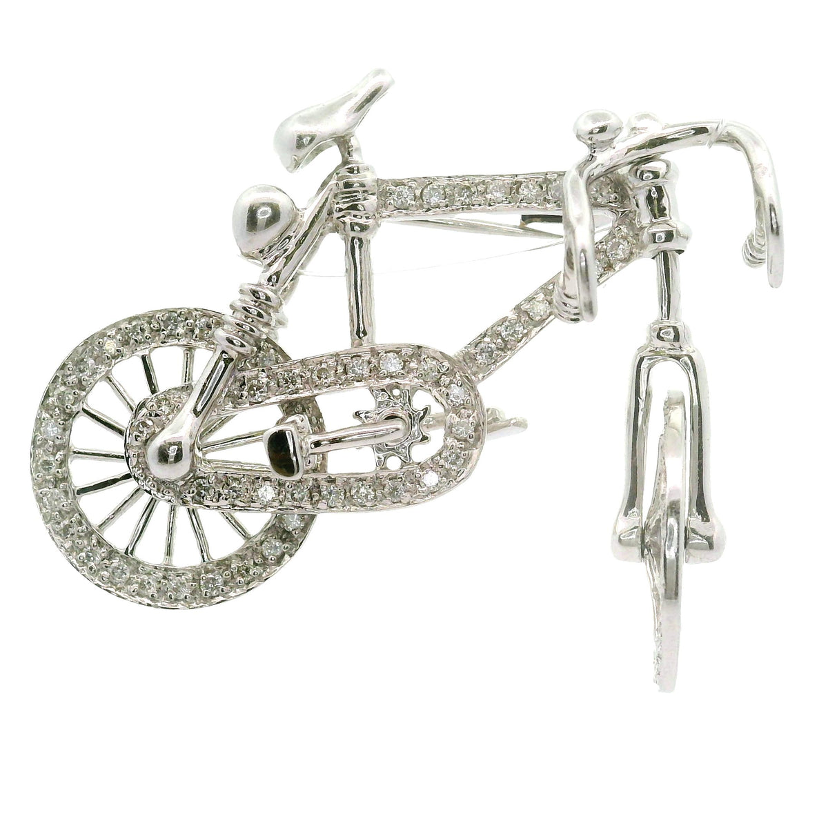 Diamond 18K White Gold Bicycle Brooch