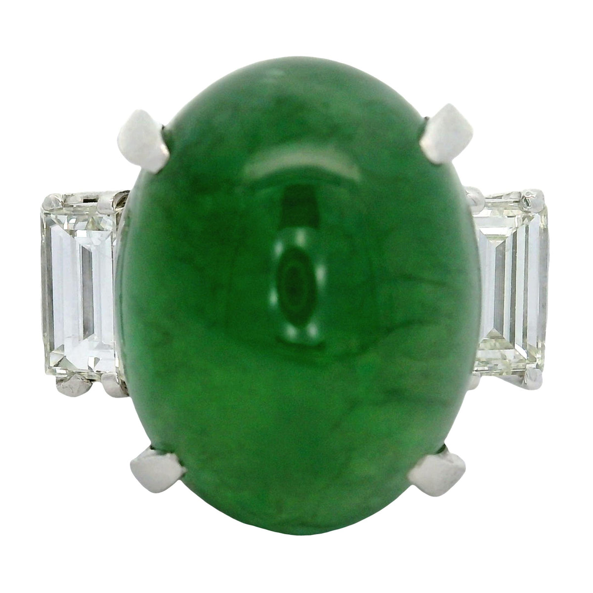 11.68 Carat Green Jadeite Jade Diamond Platinum Three-Stone Ring, GIA Certified