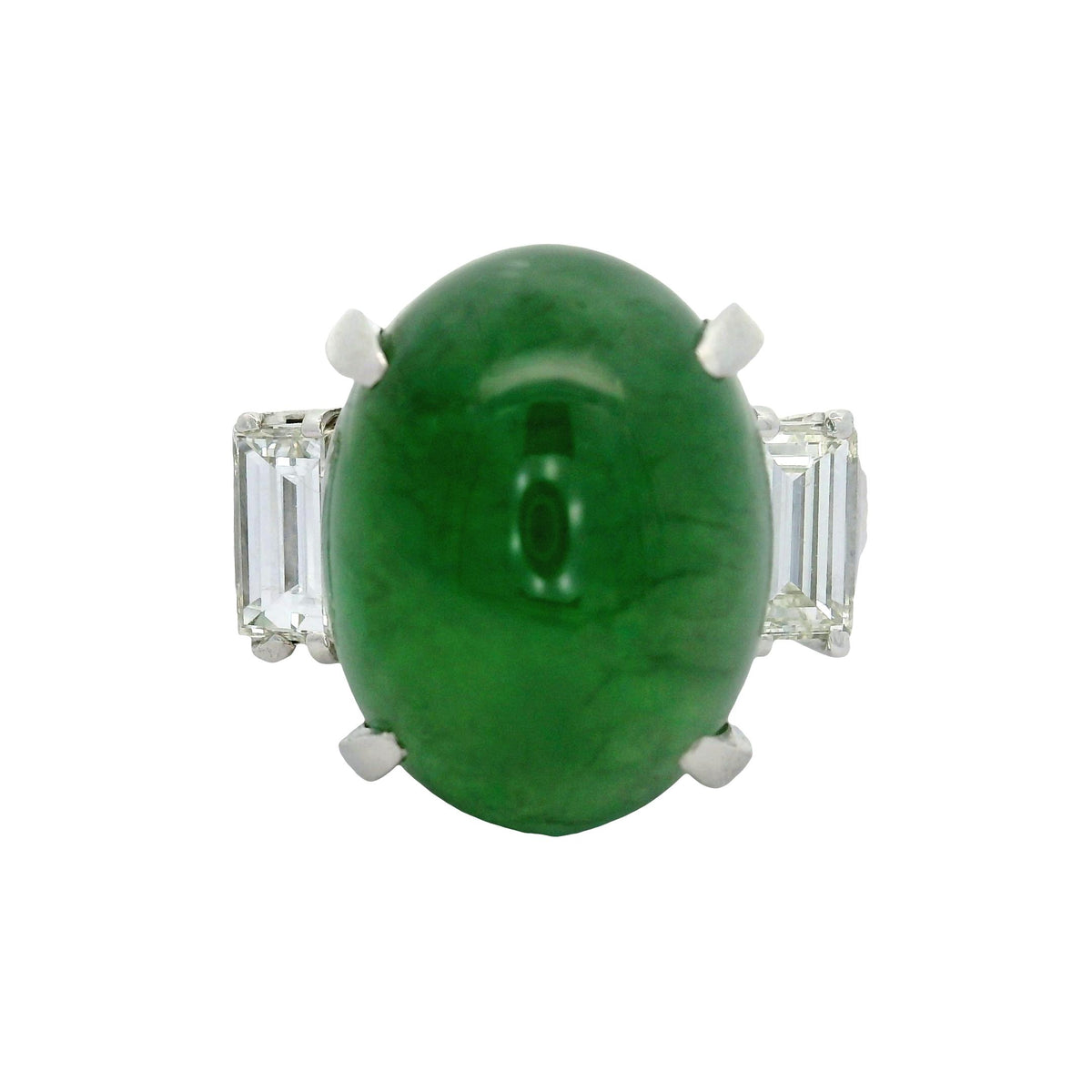 11.68 Carat Green Jadeite Jade Diamond Platinum Three-Stone Ring, GIA Certified