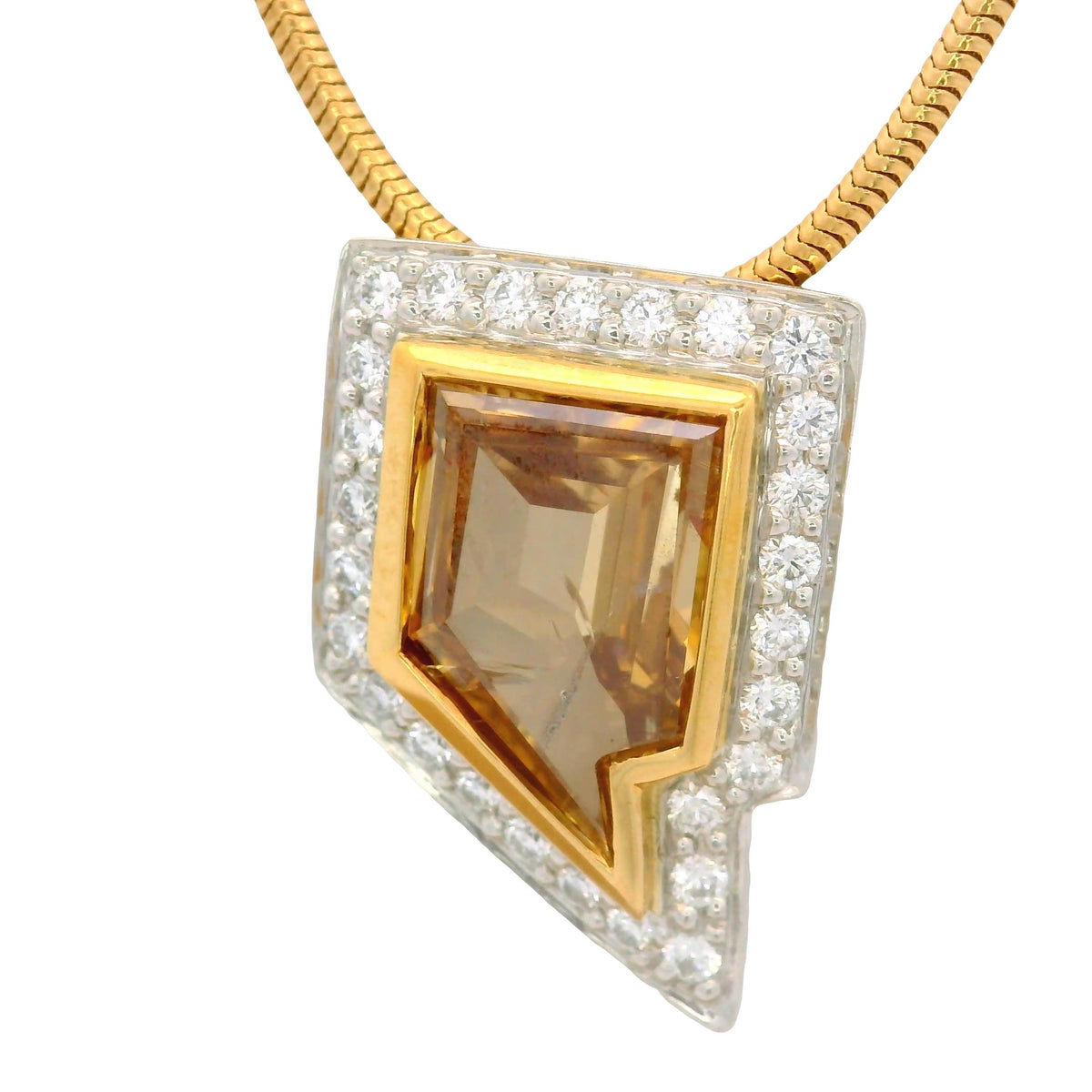Vintage 2.26 Carat Cognac Diamond 18k Gold & Platinum Pendant Necklace