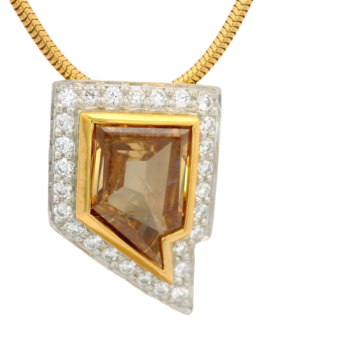 Vintage 2.26 Carat Cognac Diamond 18k Gold & Platinum Pendant Necklace