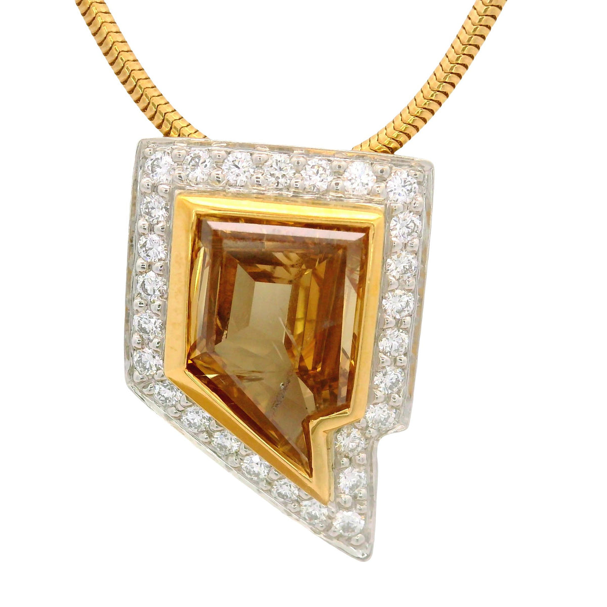 Vintage 2.26 Carat Cognac Diamond 18k Gold & Platinum Pendant Necklace