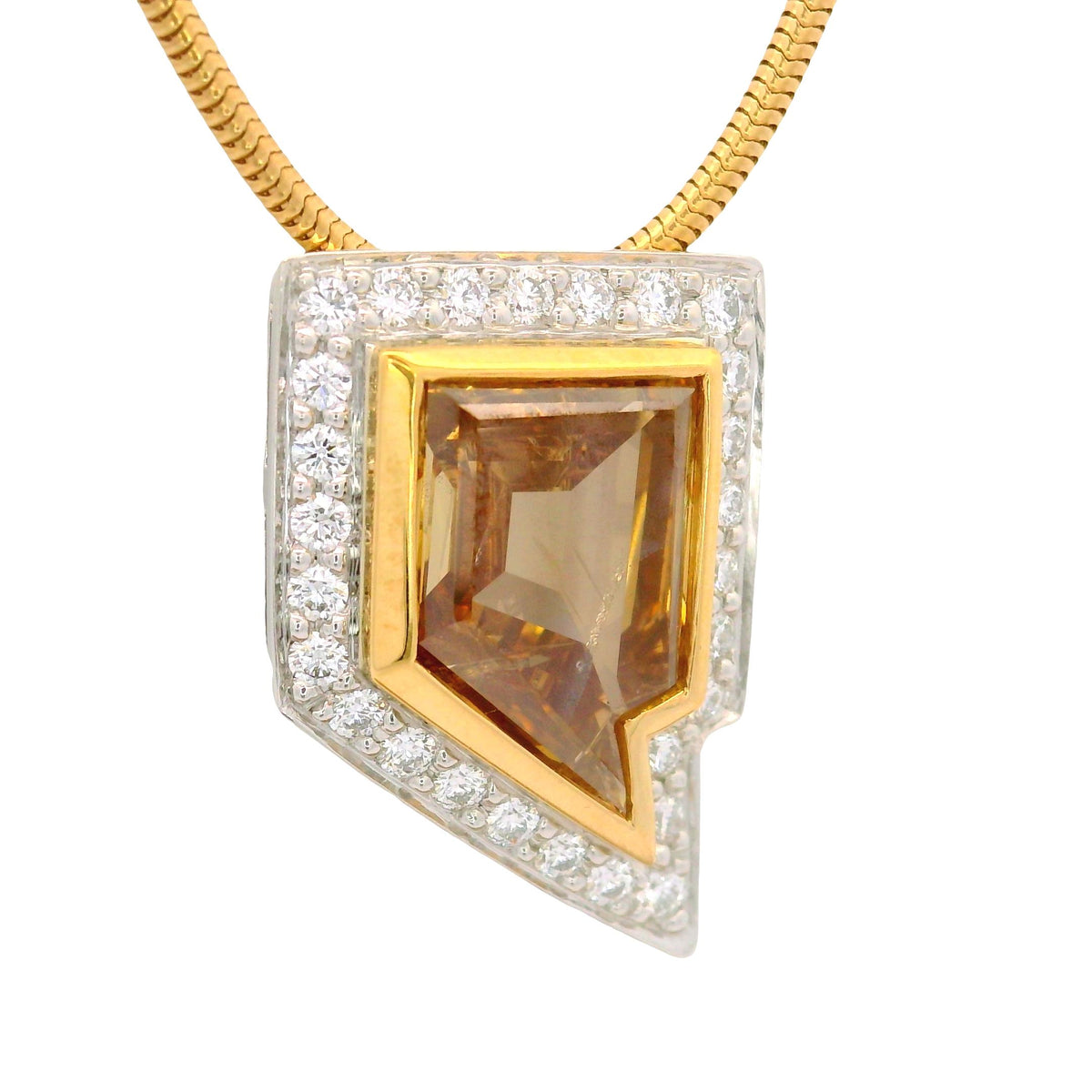 Vintage 2.26 Carat Cognac Diamond 18k Gold & Platinum Pendant Necklace