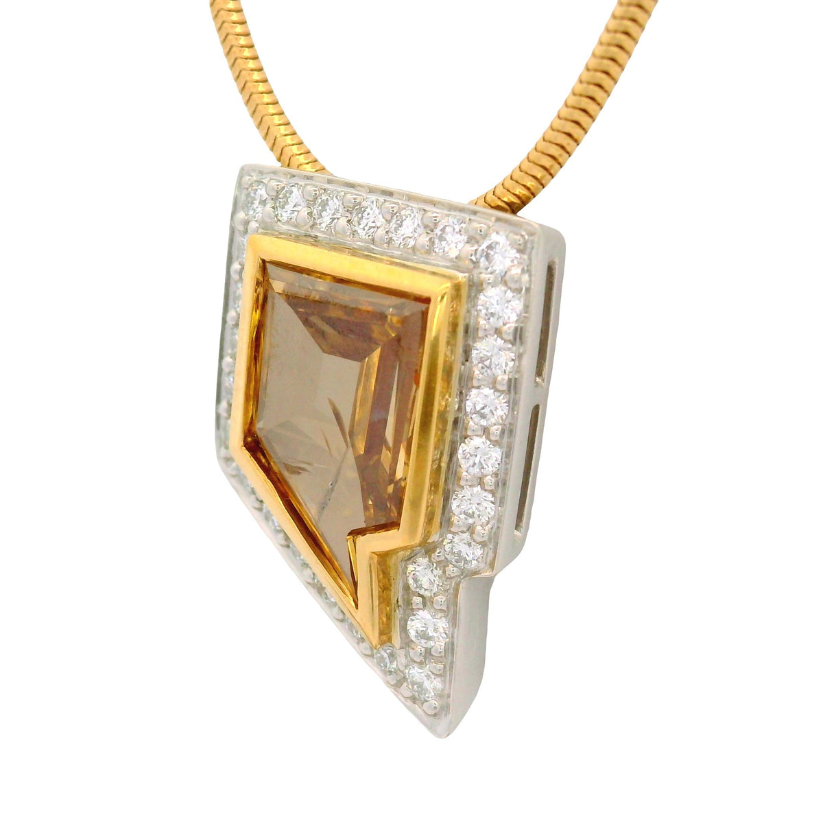 Vintage 2.26 Carat Cognac Diamond 18k Gold & Platinum Pendant Necklace
