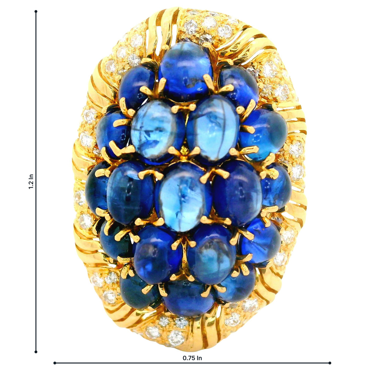 Vintage Blue Sapphire Diamond 18K Yellow Gold Cluster Brooch