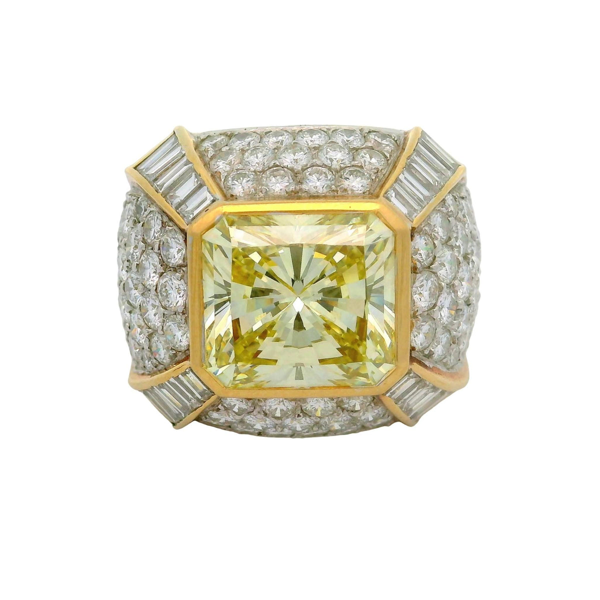 Vintage 7.30 Carat Fancy-Yellow Diamond 18K Yellow Gold Cocktail Ring, EGL Cert