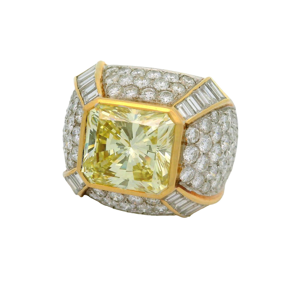 Vintage 7.30 Carat Fancy-Yellow Diamond 18K Yellow Gold Cocktail Ring, EGL Cert