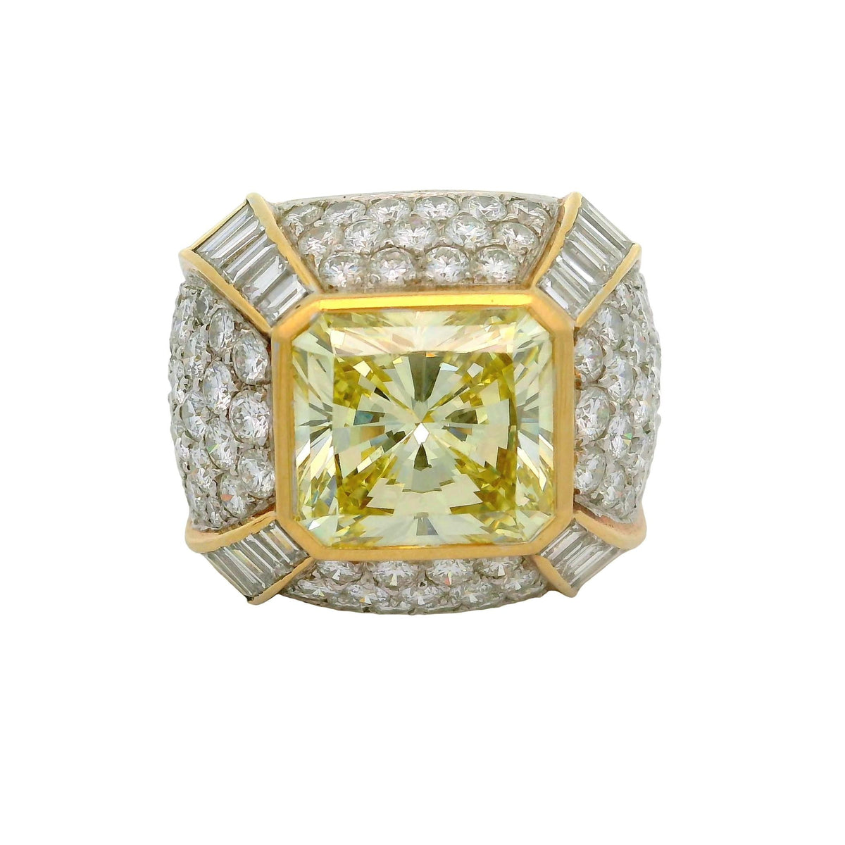 Vintage 7.30 Carat Fancy-Yellow Diamond 18K Yellow Gold Cocktail Ring, EGL Cert