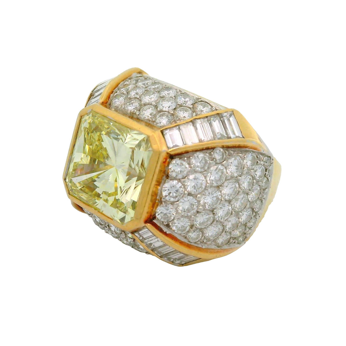 Vintage 7.30 Carat Fancy-Yellow Diamond 18K Yellow Gold Cocktail Ring, EGL Cert
