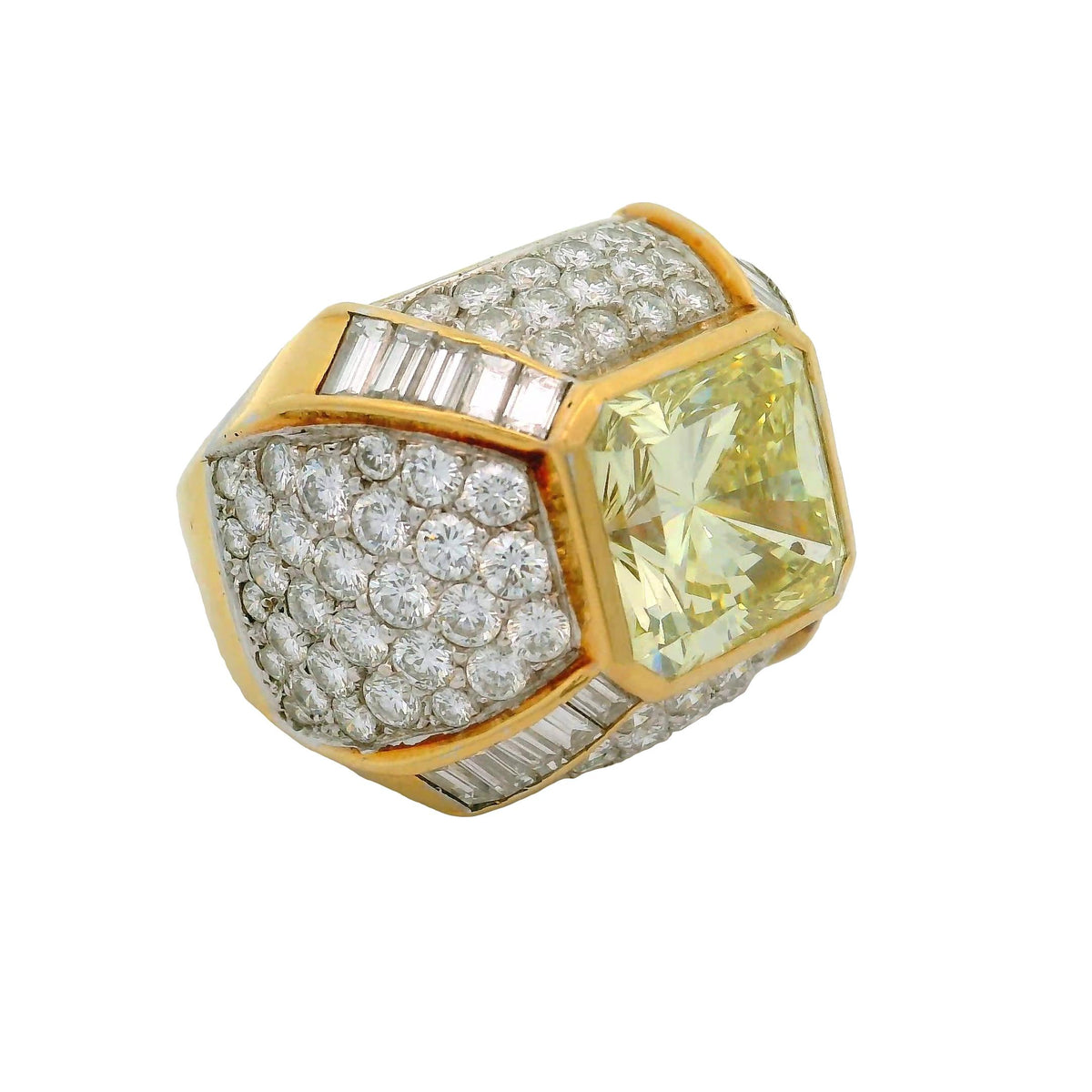 Vintage 7.30 Carat Fancy-Yellow Diamond 18K Yellow Gold Cocktail Ring, EGL Cert
