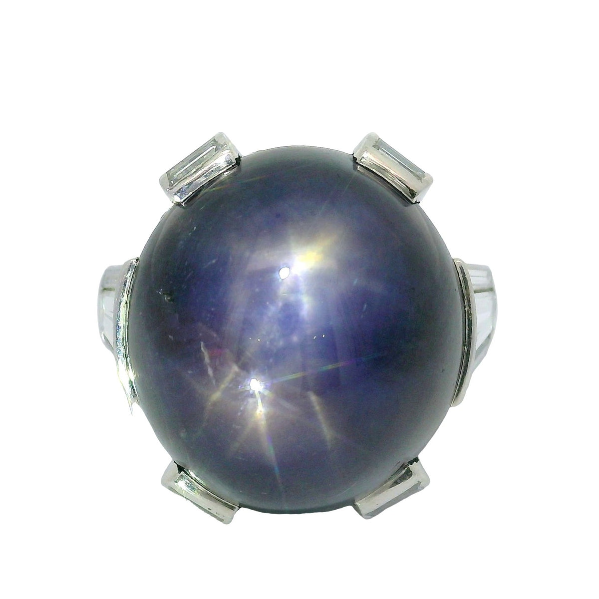 Art Deco Star Sapphire Diamond Platinum Ring