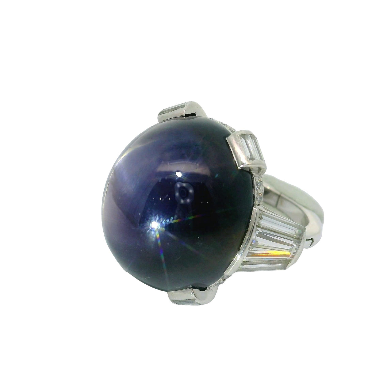 Art Deco Star Sapphire Diamond Platinum Ring