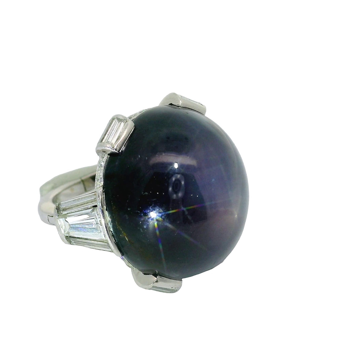 Art Deco Star Sapphire Diamond Platinum Ring