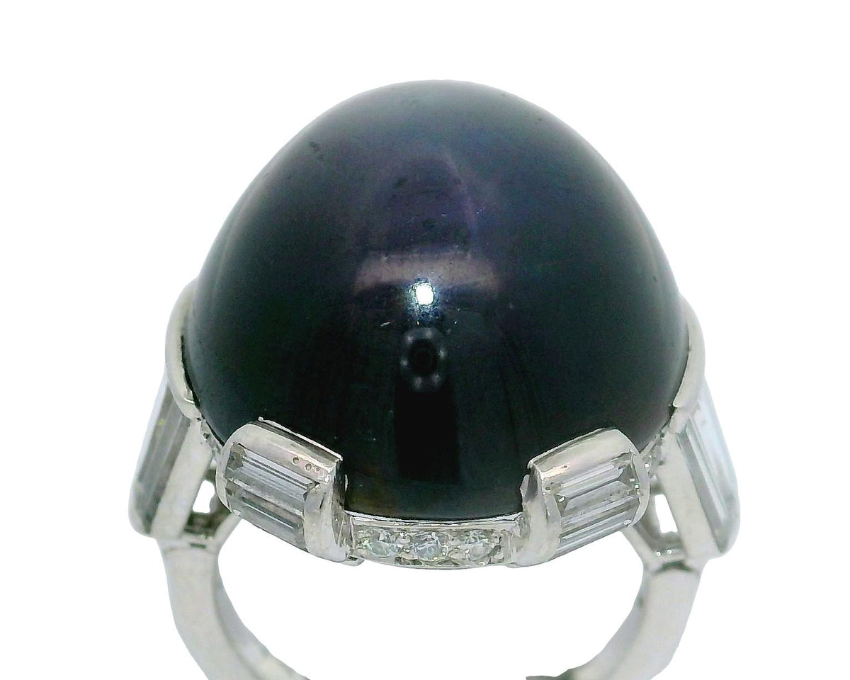 Art Deco Star Sapphire Diamond Platinum Ring