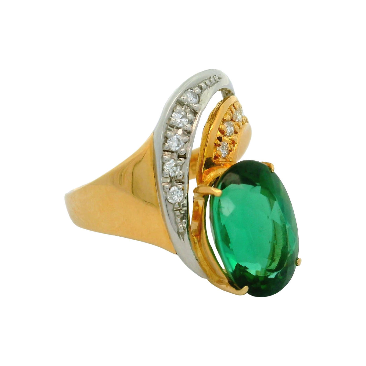 Estate 4.58 Carat Tourmaline Diamond 18K Yellow Gold & Platinum Ring