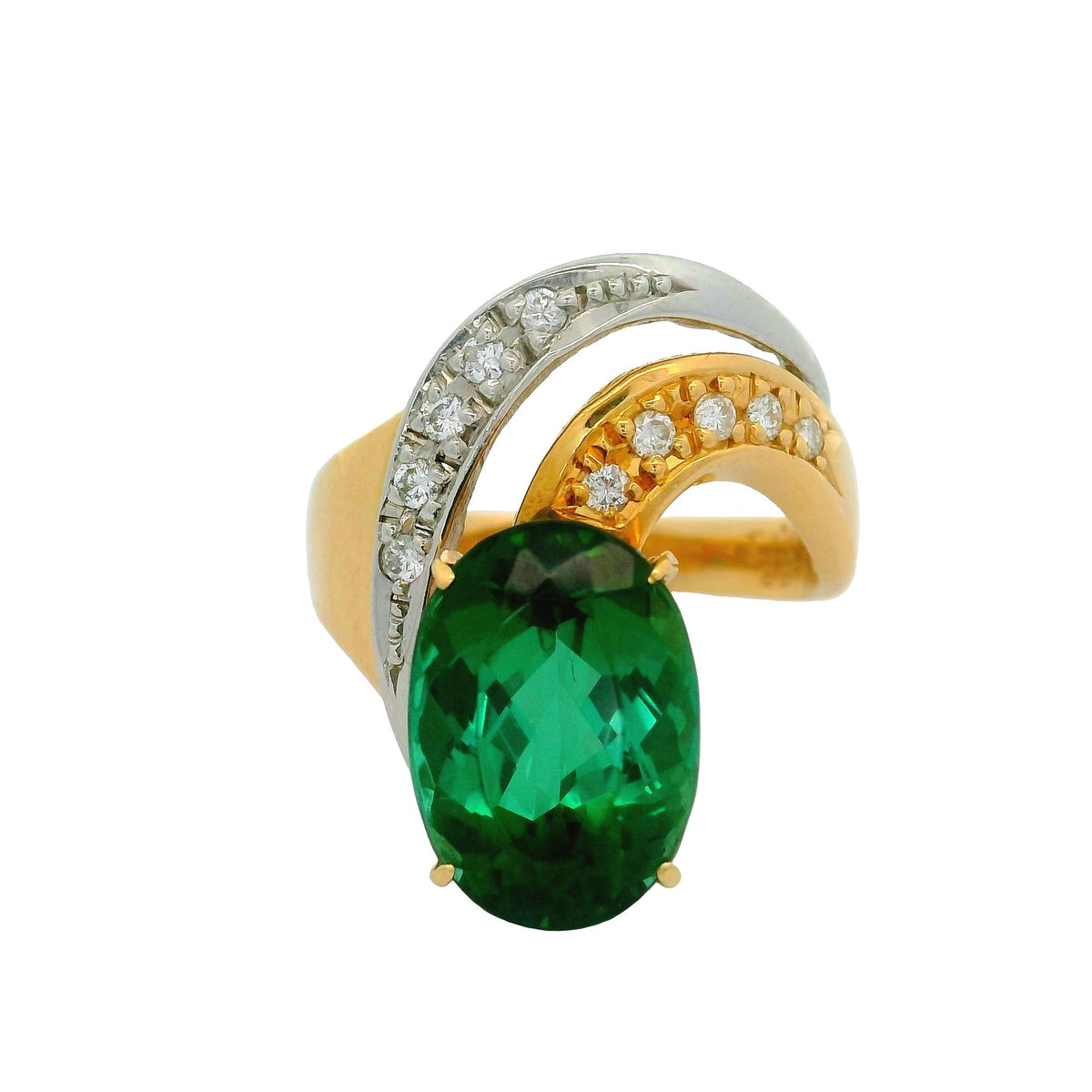 Estate 4.58 Carat Tourmaline Diamond 18K Yellow Gold & Platinum Ring