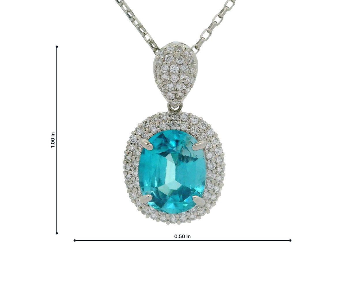 6.72 Carat Blue Zircon Diamond Double Halo Platinum Pendant Necklace