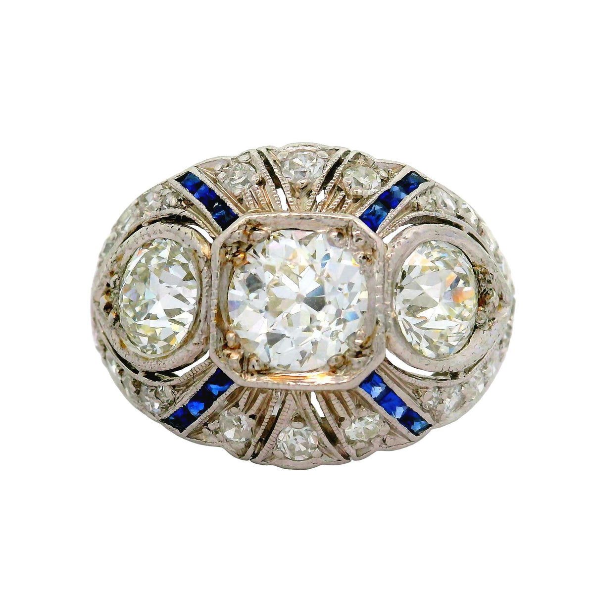 Art Deco Sapphire Diamond Platinum Ring