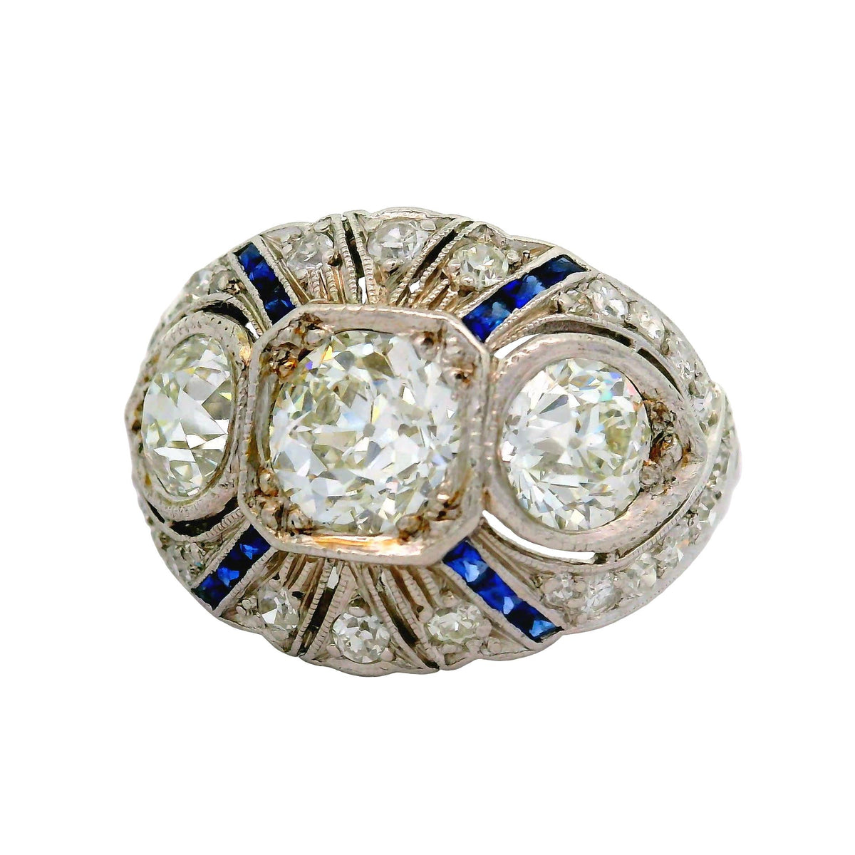 Art Deco Sapphire Diamond Platinum Ring