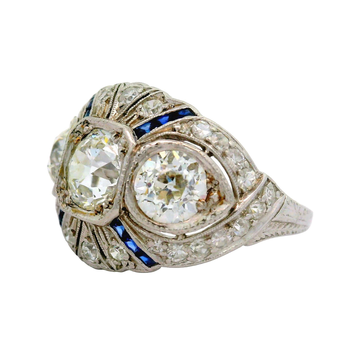 Art Deco Sapphire Diamond Platinum Ring