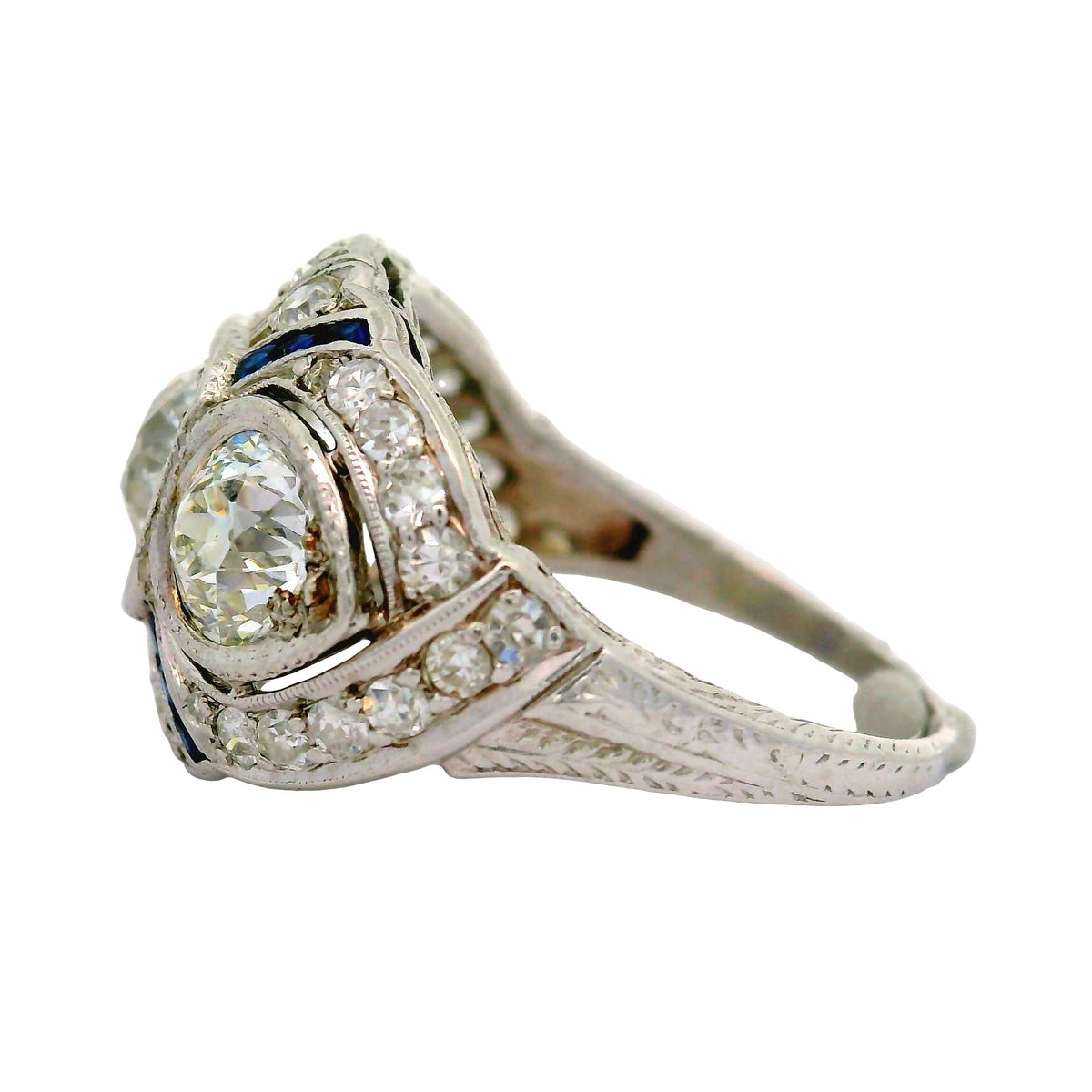 Art Deco Sapphire Diamond Platinum Ring