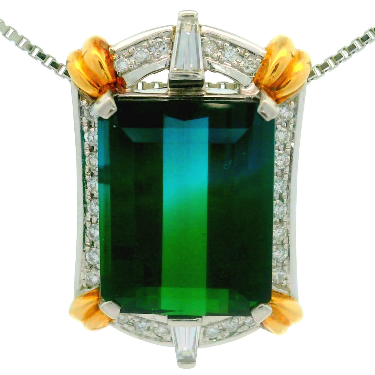 14.12 Carat Bi-Color Tourmaline Diamond 18K Gold & Platinum Pendant Necklace